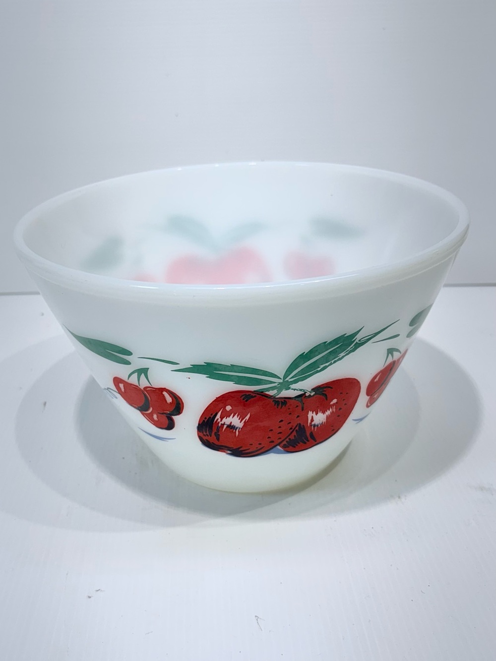 White Glass Fruit Print Decorative Bowl - Red & Green